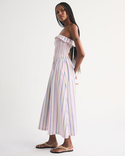 Abercrombie A&F Sydney Smocked Strapless Dipped-Waist Midi Dress