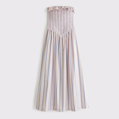 Abercrombie A&F Sydney Smocked Strapless Dipped-Waist Midi Dress