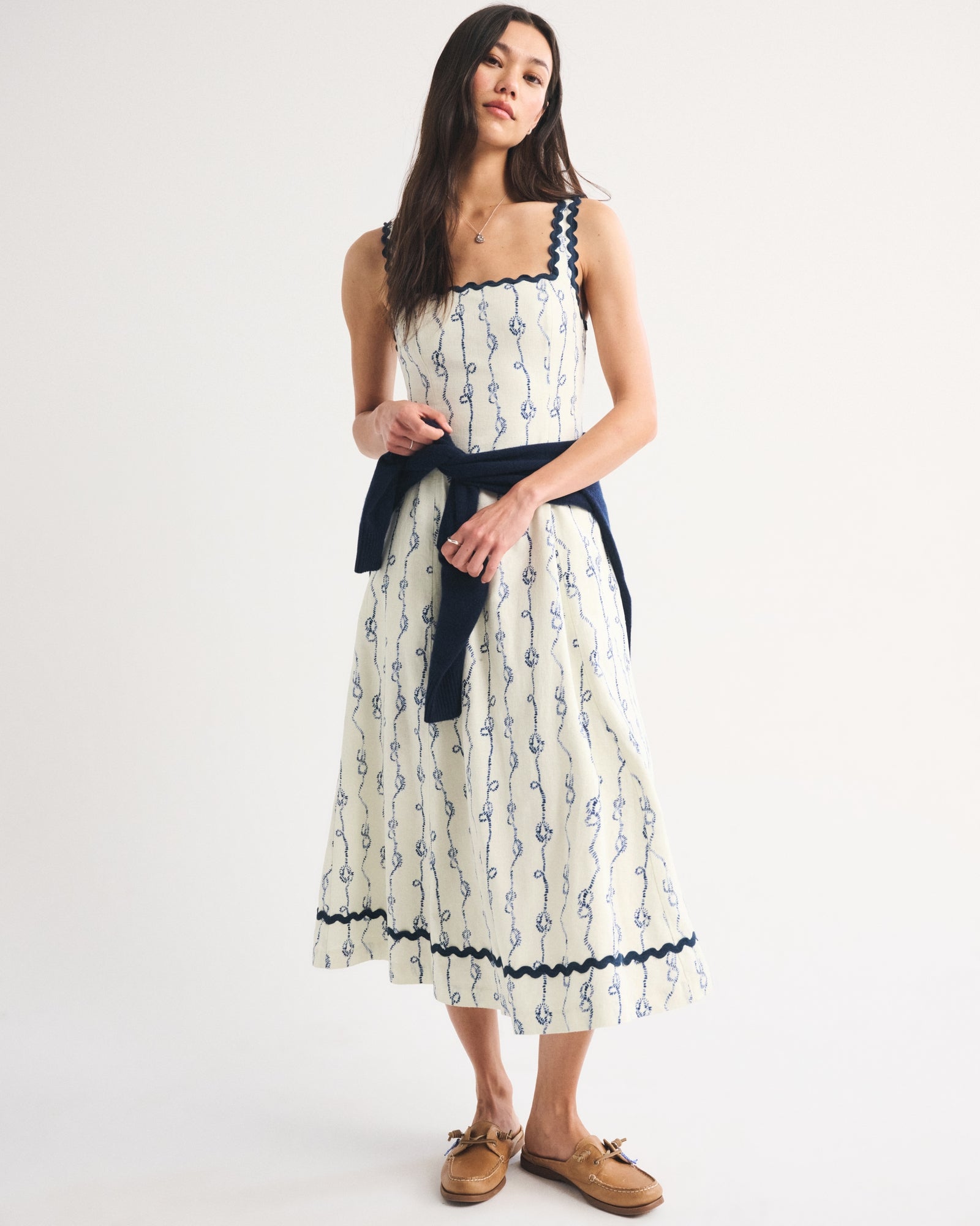 Abercrombie The A&F Mila Ric-Rac Linen-Blend Midi Dress