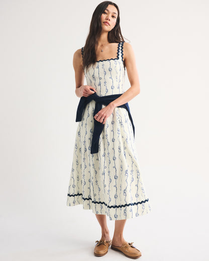 Abercrombie The A&F Mila Ric-Rac Linen-Blend Midi Dress