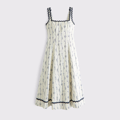 Abercrombie The A&F Mila Ric-Rac Linen-Blend Midi Dress