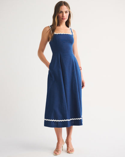 Abercrombie The A&F Mila Ric-Rac Linen-Blend Midi Dress