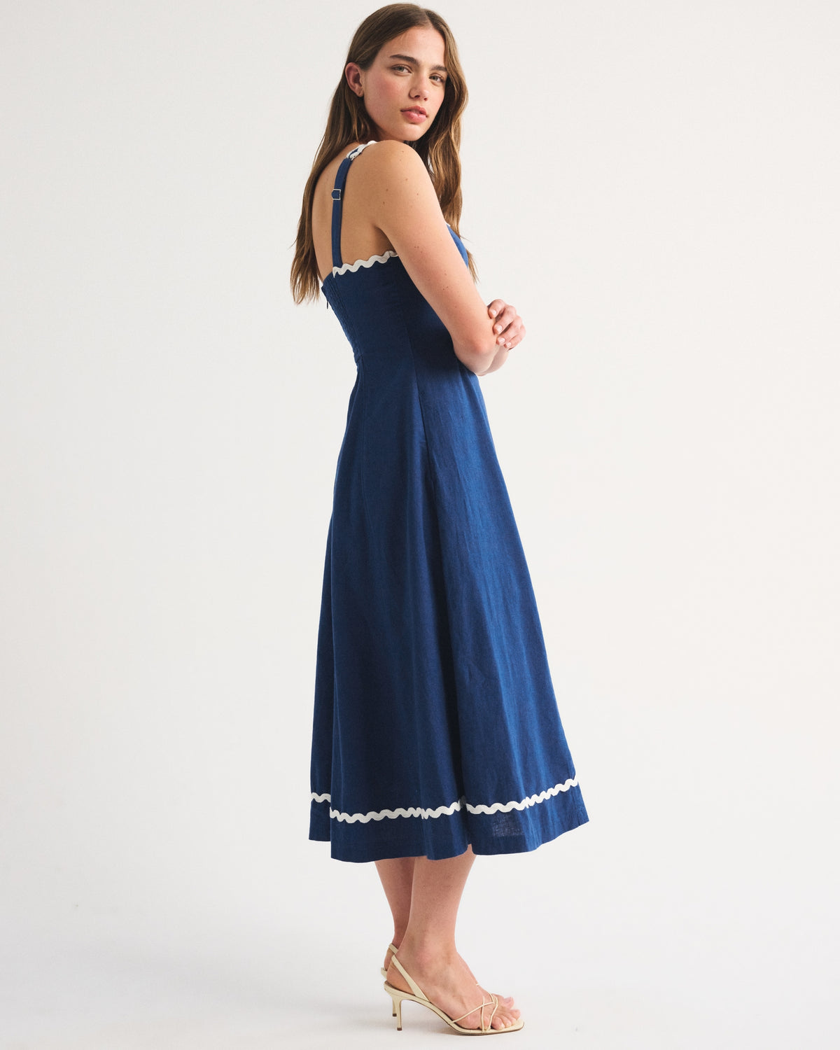 Abercrombie The A&F Mila Ric-Rac Linen-Blend Midi Dress