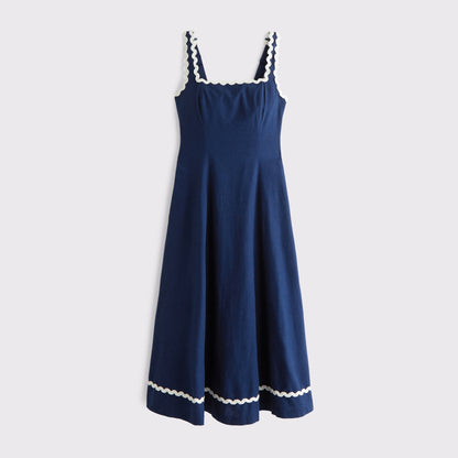 Abercrombie The A&F Mila Ric-Rac Linen-Blend Midi Dress