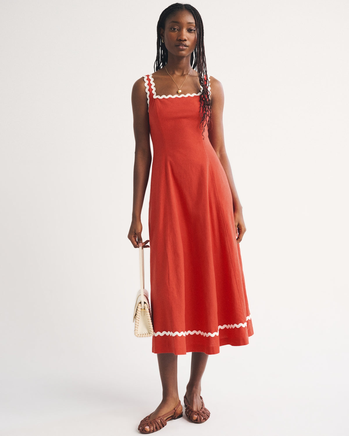 Abercrombie The A&F Mila Ric-Rac Linen-Blend Midi Dress