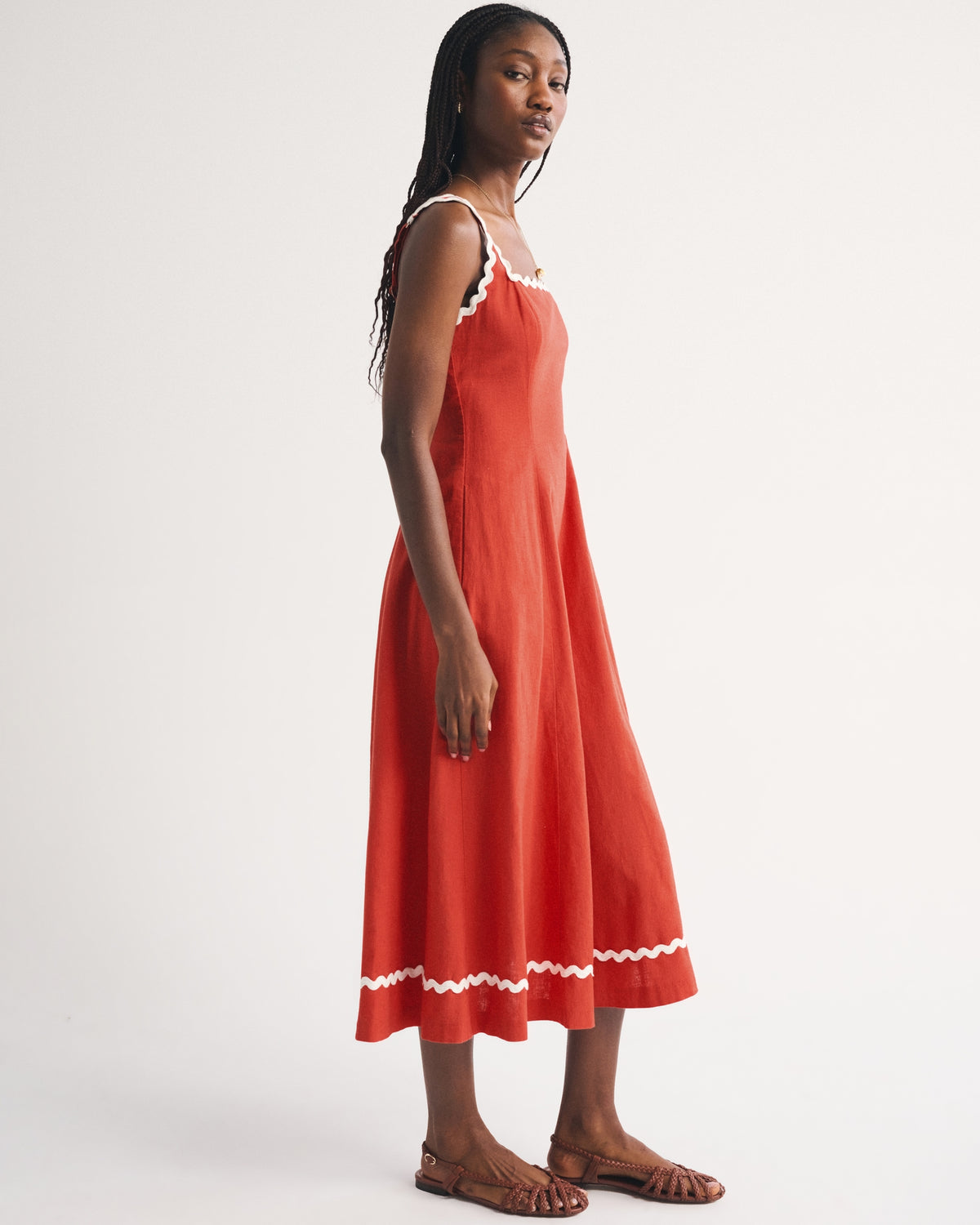 Abercrombie The A&F Mila Ric-Rac Linen-Blend Midi Dress