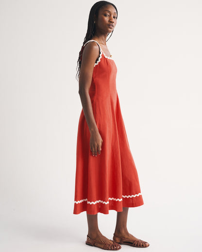 Abercrombie The A&F Mila Ric-Rac Linen-Blend Midi Dress