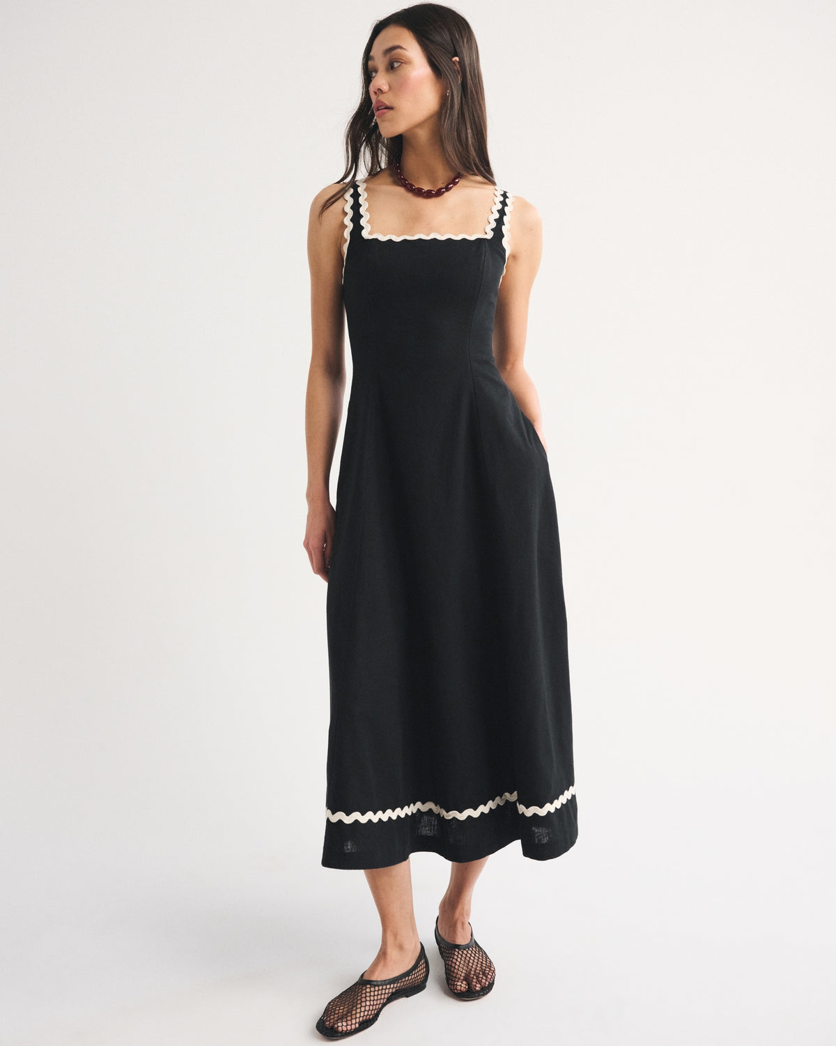 Abercrombie The A&F Mila Ric-Rac Linen-Blend Midi Dress
