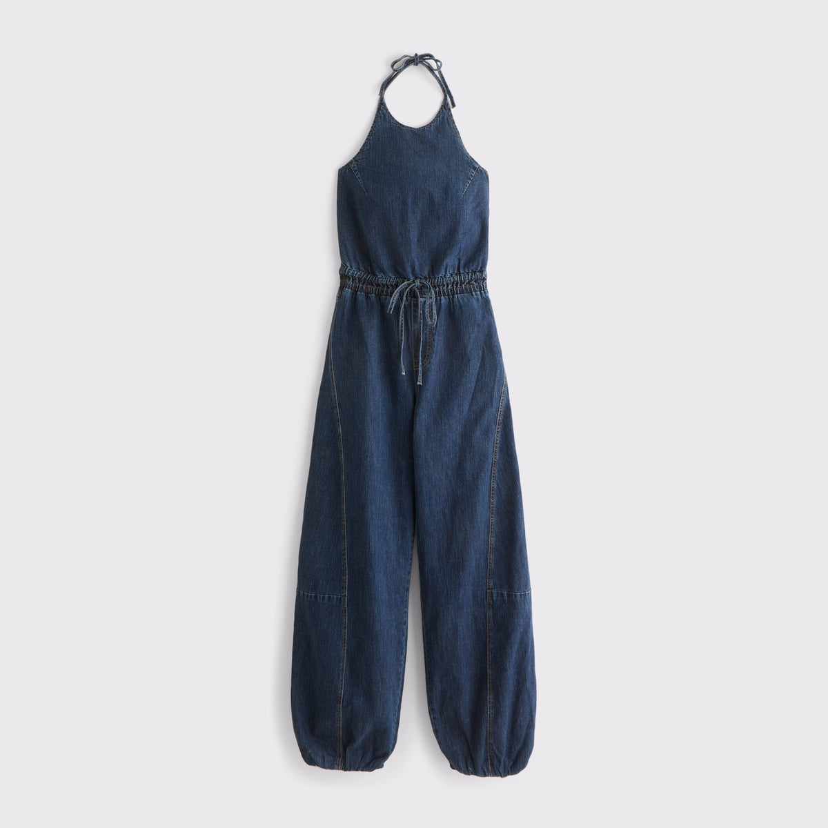 Abercrombie High-Neck Linen-Blend Denim Balloon Leg Jumpsuit