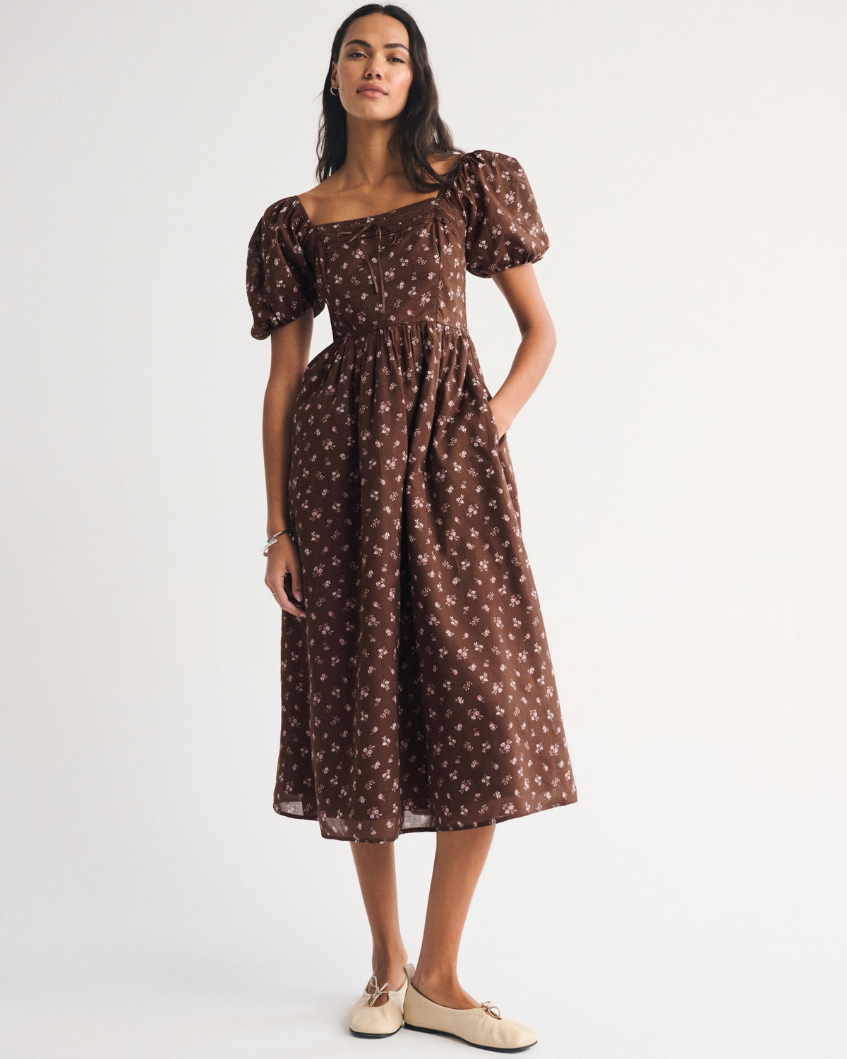 Abercrombie A&F Emerson Puff Sleeve Midi Dress