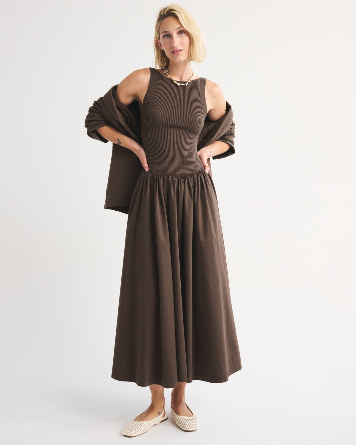 Abercrombie Mixed Fabric High-Neck Maxi Dress