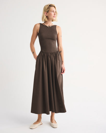 Abercrombie Mixed Fabric High-Neck Maxi Dress