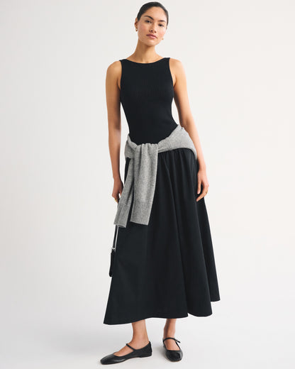 Abercrombie Mixed Fabric High-Neck Maxi Dress