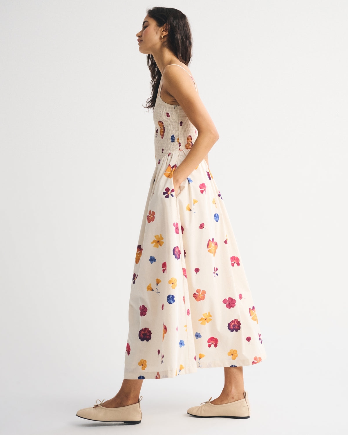 Abercrombie A&F Sydney Smocked Dipped-Waist Midi Dress