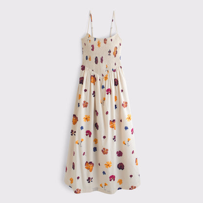 Abercrombie A&F Sydney Smocked Dipped-Waist Midi Dress
