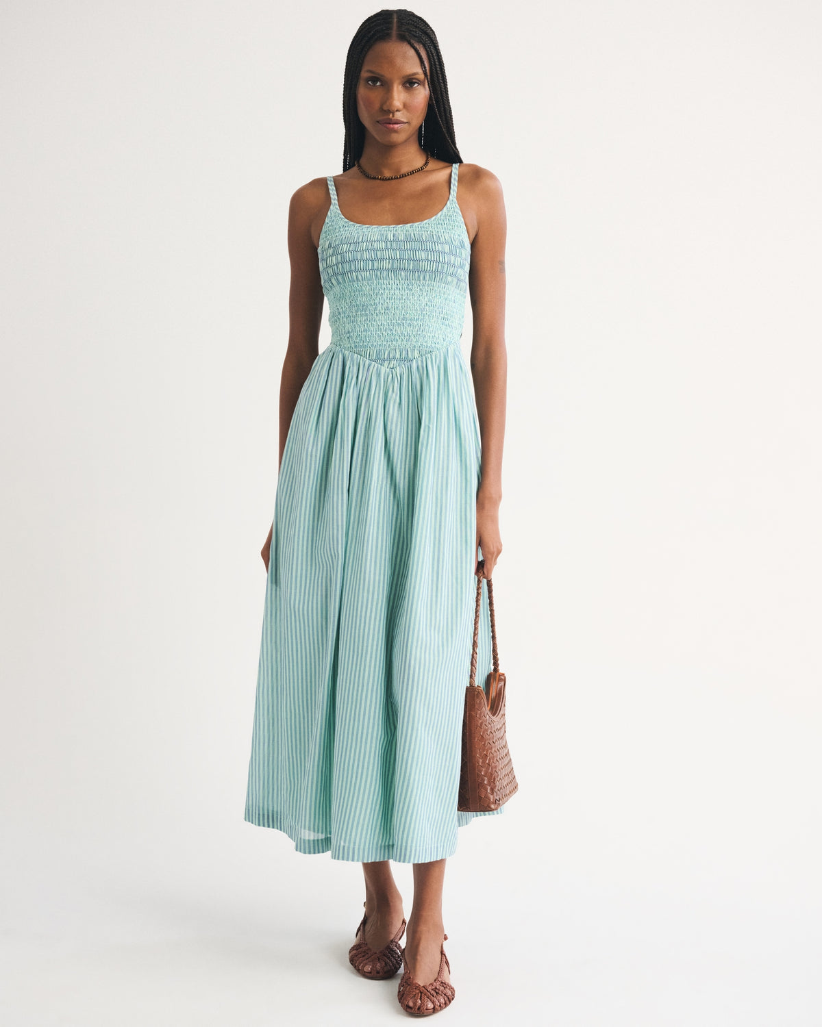 Abercrombie 100% Cotton A&F Sydney Smocked Dipped-Waist Maxi Dress