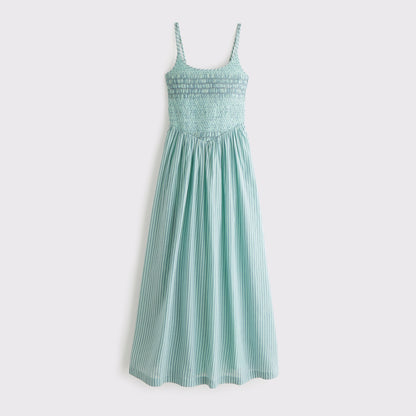 Abercrombie 100% Cotton A&F Sydney Smocked Dipped-Waist Maxi Dress