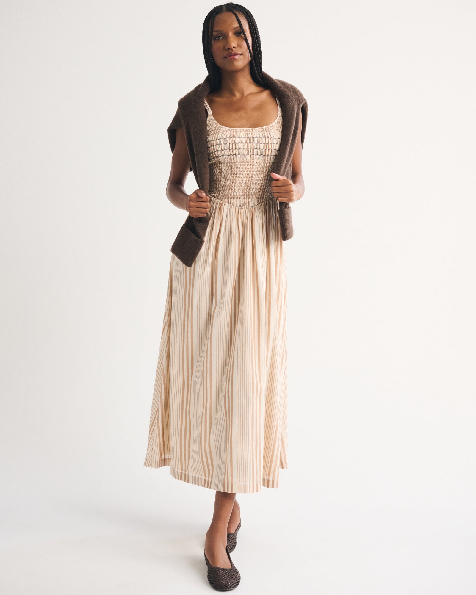 Abercrombie 100% Cotton A&F Sydney Smocked Dipped-Waist Maxi Dress