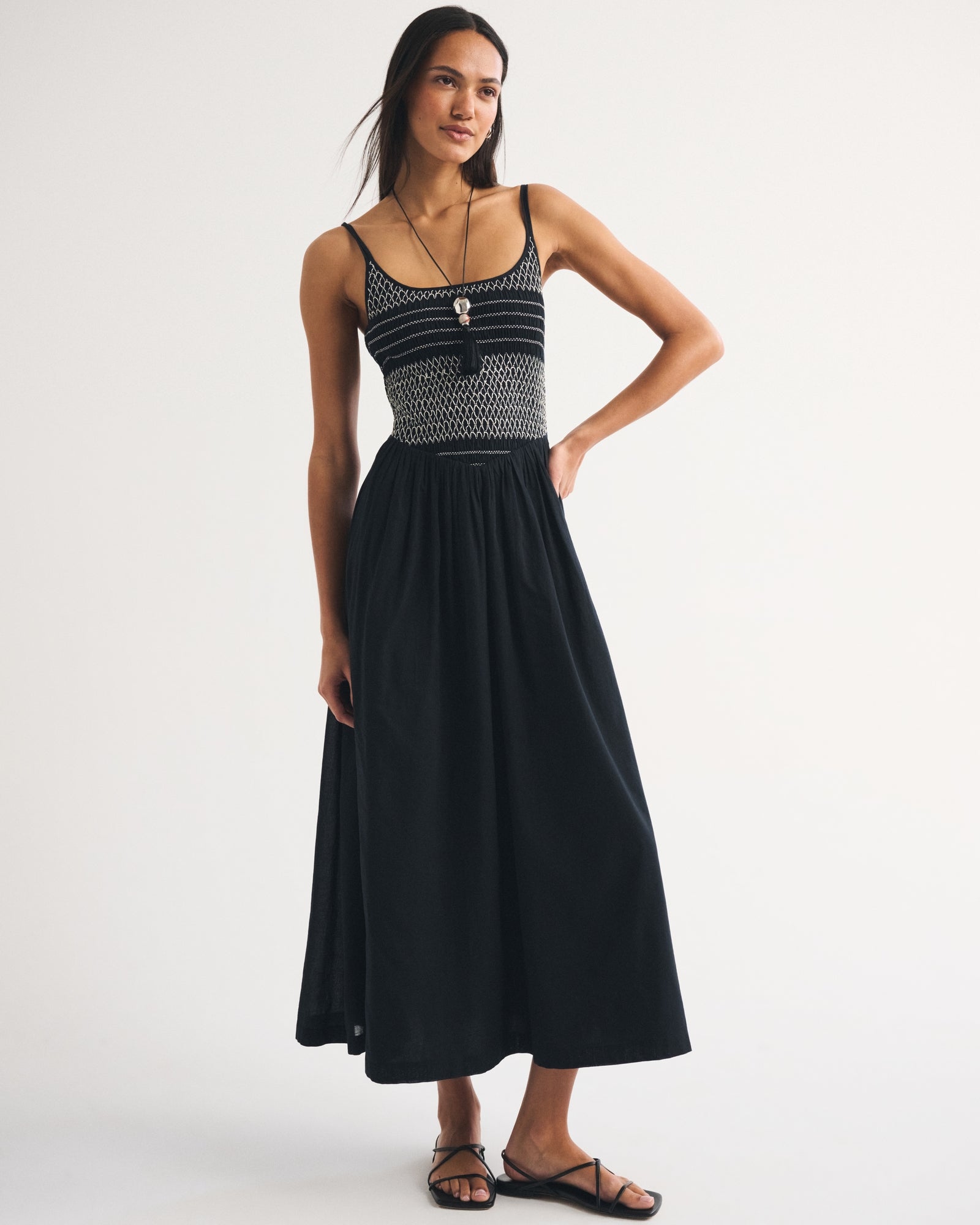 Abercrombie 100% Cotton A&F Sydney Smocked Dipped-Waist Maxi Dress