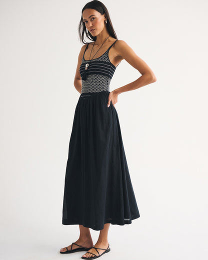 Abercrombie 100% Cotton A&F Sydney Smocked Dipped-Waist Maxi Dress