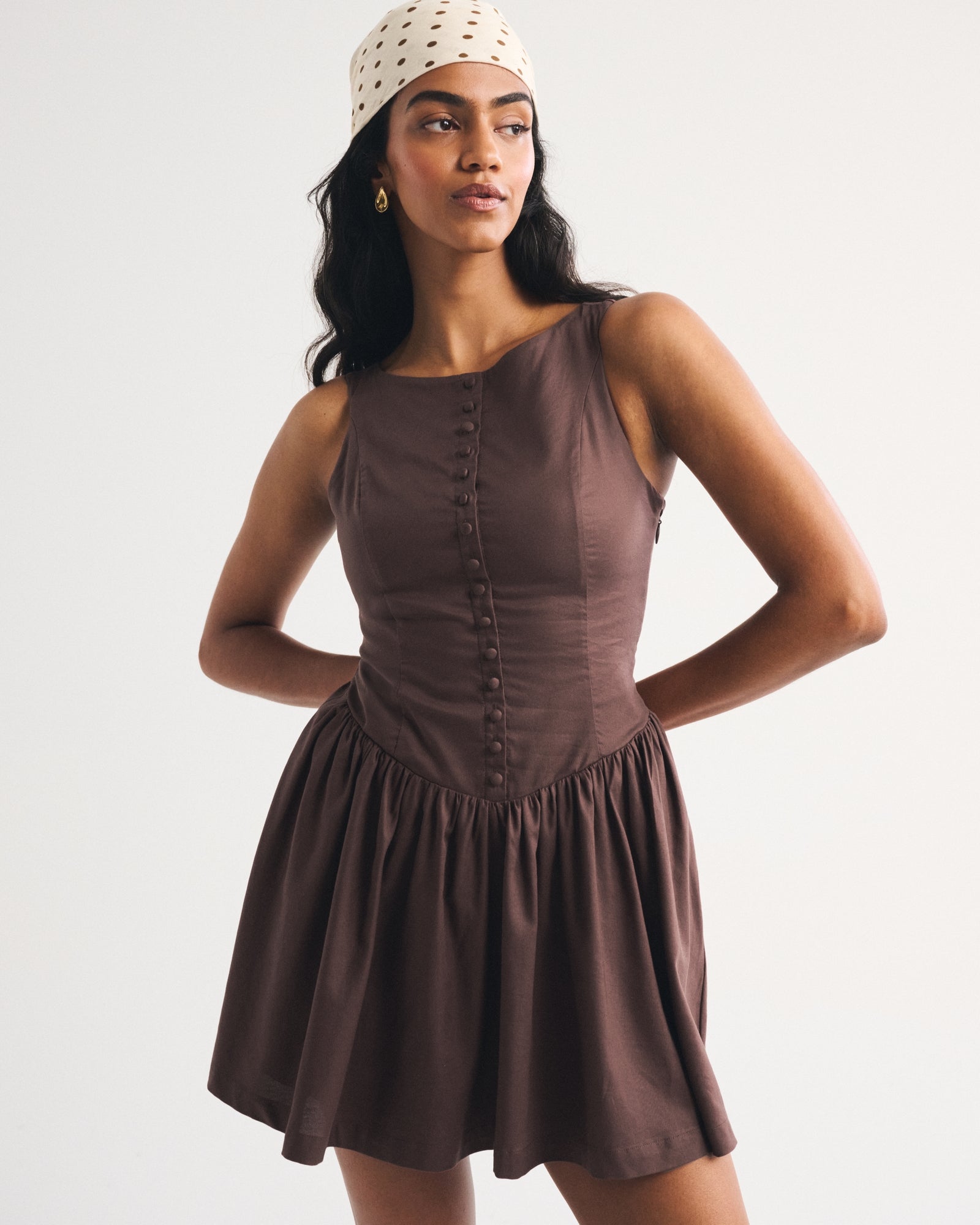 Abercrombie High Neck Button-Embellished Mini Dress