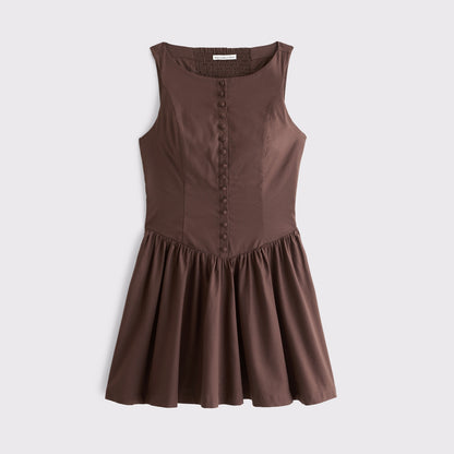 Abercrombie High Neck Button-Embellished Mini Dress