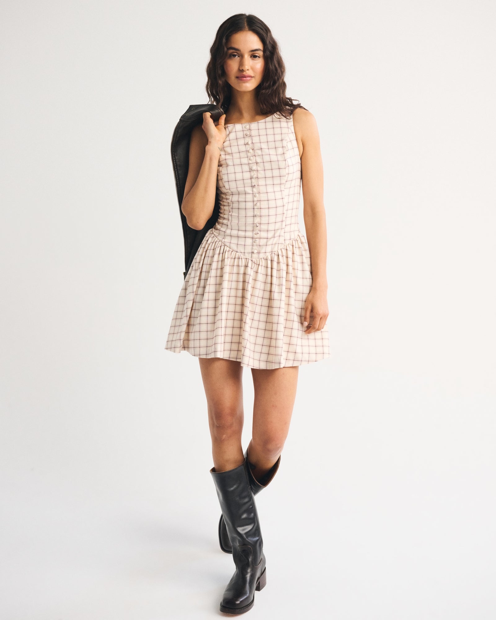 Abercrombie High Neck Button-Embellished Mini Dress