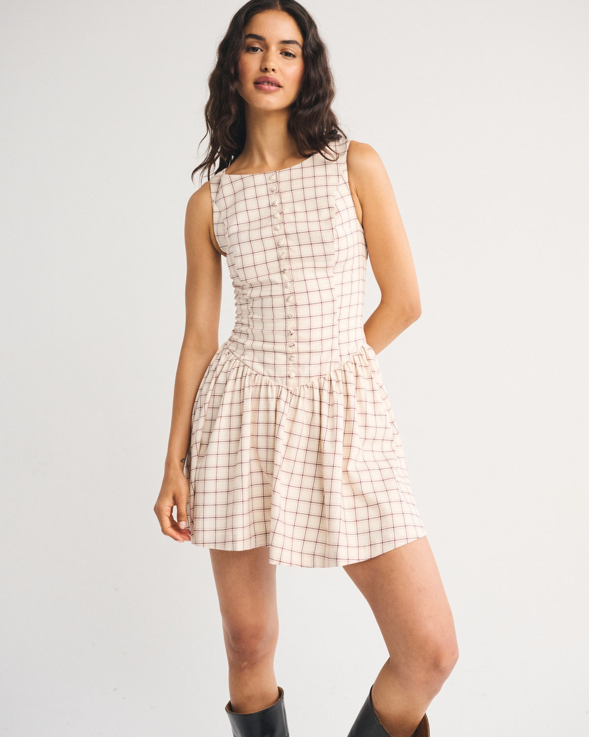Abercrombie High Neck Button-Embellished Mini Dress
