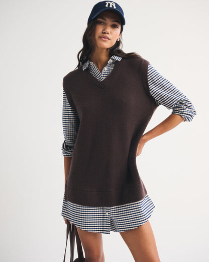Abercrombie Merino Wool-Blend Layered Collared Sweater Mini Dress