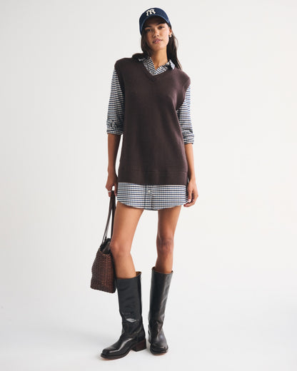 Abercrombie Merino Wool-Blend Layered Collared Sweater Mini Dress