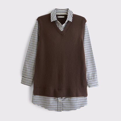 Abercrombie Merino Wool-Blend Layered Collared Sweater Mini Dress