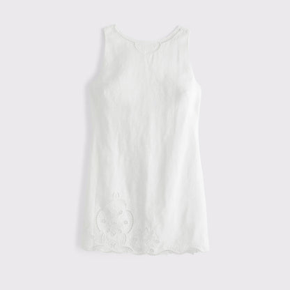 Abercrombie 100% Linen Lace Cutwork Shift Mini Dress