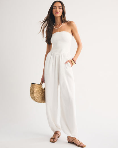 Abercrombie A&F Sydney Smocked Strapless Balloon Leg Jumpsuit