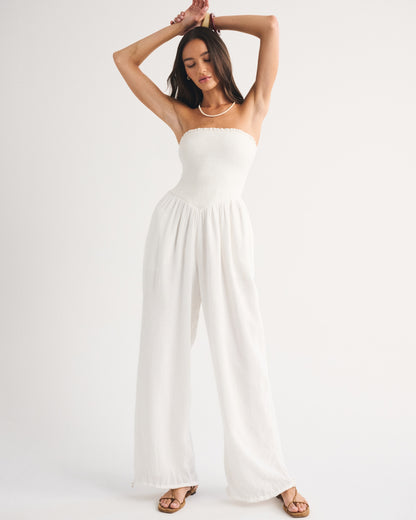 Abercrombie A&F Sydney Smocked Strapless Balloon Leg Jumpsuit