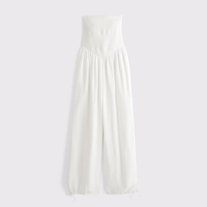 Abercrombie A&F Sydney Smocked Strapless Balloon Leg Jumpsuit