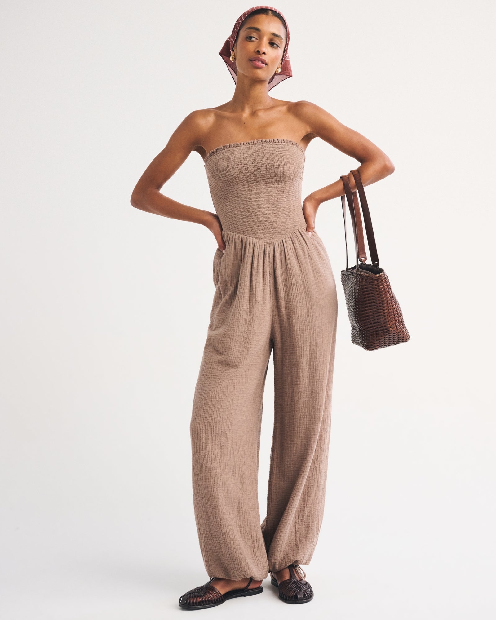 Abercrombie A&F Sydney Smocked Strapless Balloon Leg Jumpsuit