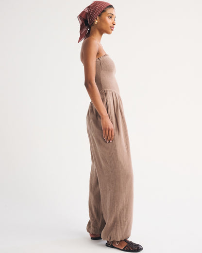 Abercrombie A&F Sydney Smocked Strapless Balloon Leg Jumpsuit
