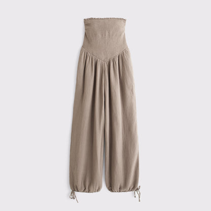 Abercrombie A&F Sydney Smocked Strapless Balloon Leg Jumpsuit