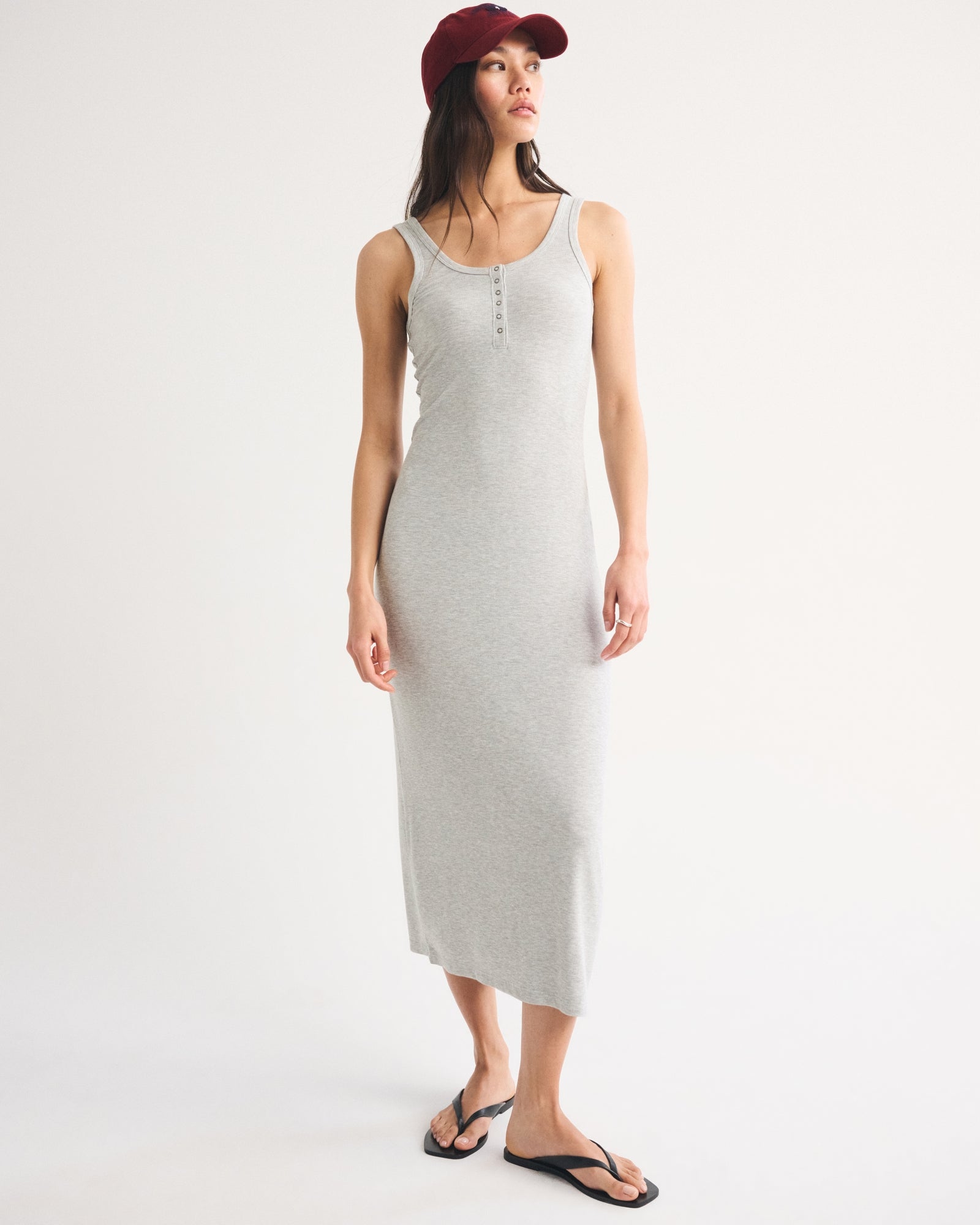 Abercrombie Scoopneck Button-Up Knit Midi Dress