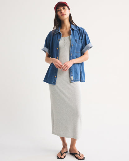 Abercrombie Scoopneck Button-Up Knit Midi Dress