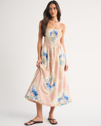 Abercrombie A&F Sydney Smocked Dipped-Waist Midi Dress