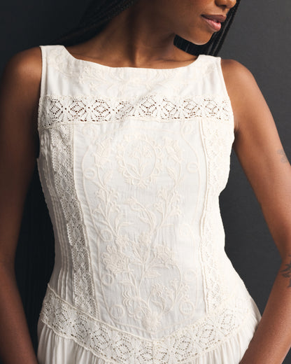 Abercrombie 100% Cotton Lace-Trim Slash Midi Dress