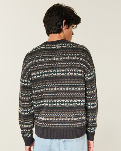 Hollister Boxy Washed Cable-Knit Crew Sweater
