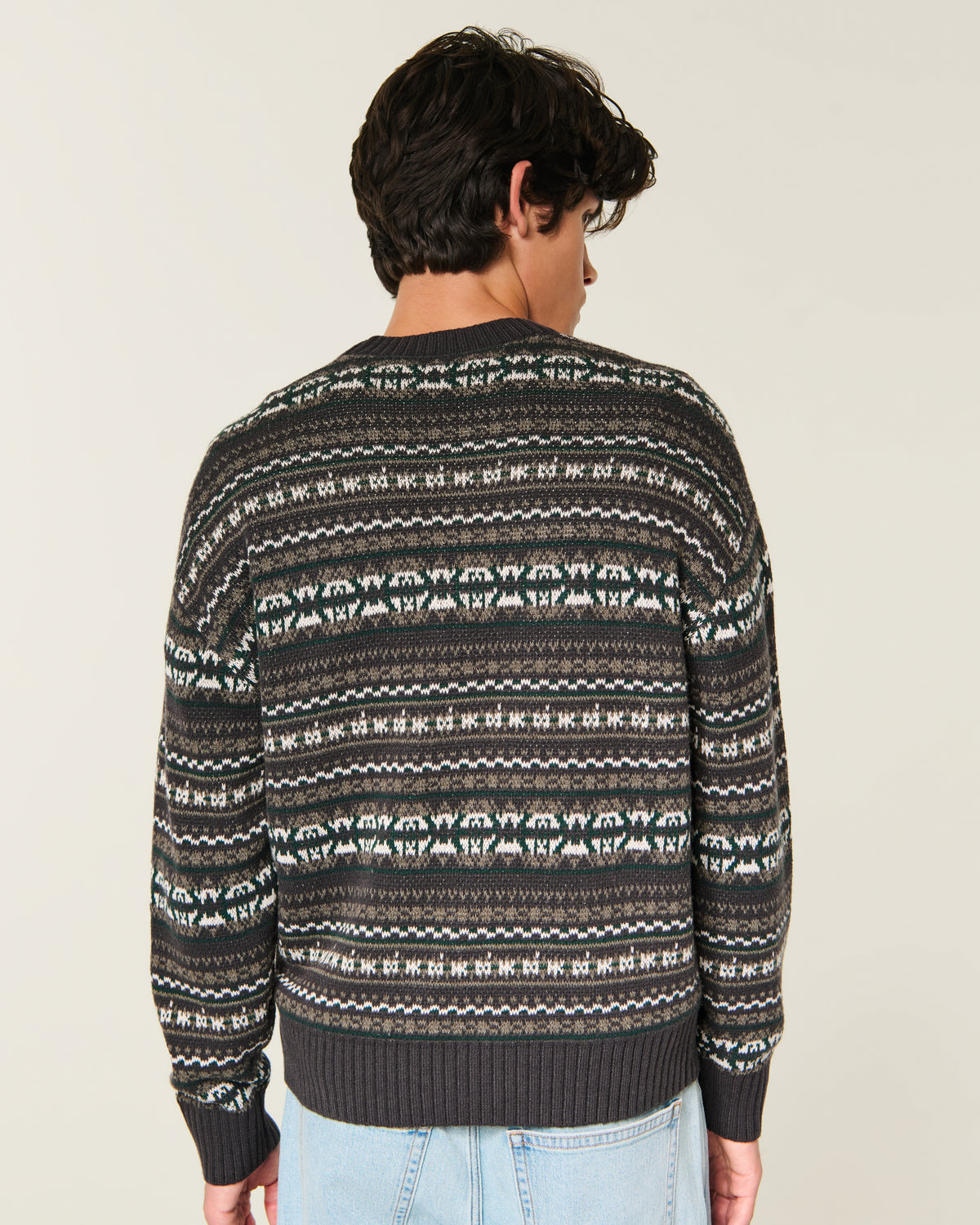 Hollister Boxy Washed Cable-Knit Crew Sweater