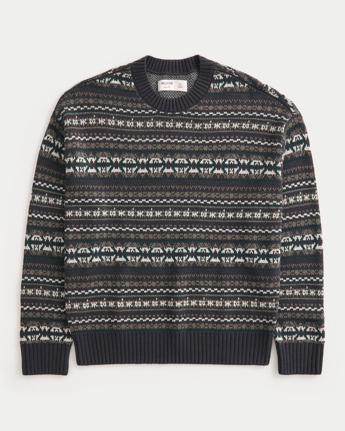 Hollister Boxy Washed Cable-Knit Crew Sweater