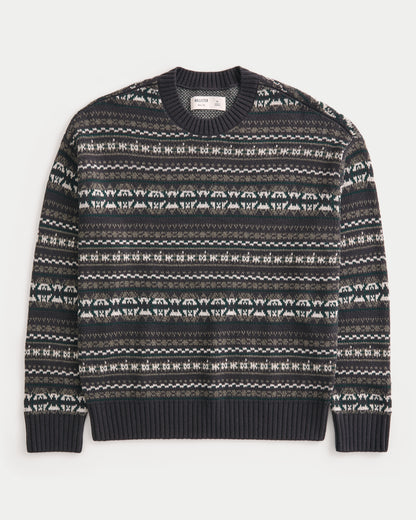 Hollister Boxy Washed Cable-Knit Crew Sweater