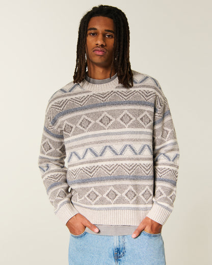 Hollister Boxy Washed Cable-Knit Crew Sweater