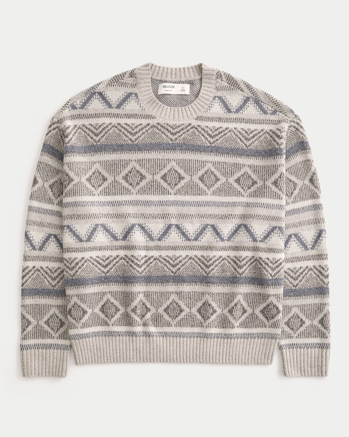 Hollister Boxy Washed Cable-Knit Crew Sweater
