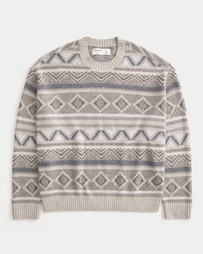 Hollister Boxy Washed Cable-Knit Crew Sweater