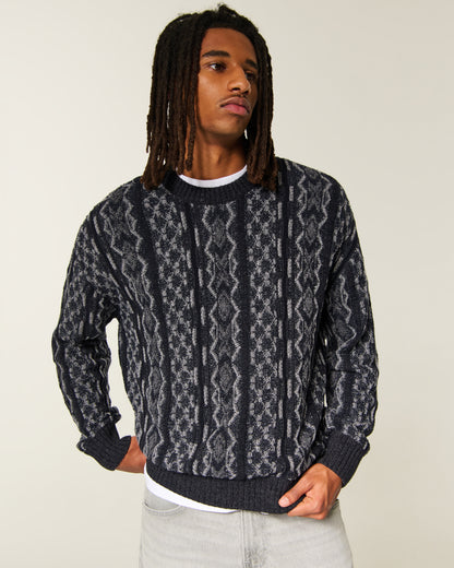 Hollister Boxy Washed Cable-Knit Crew Sweater